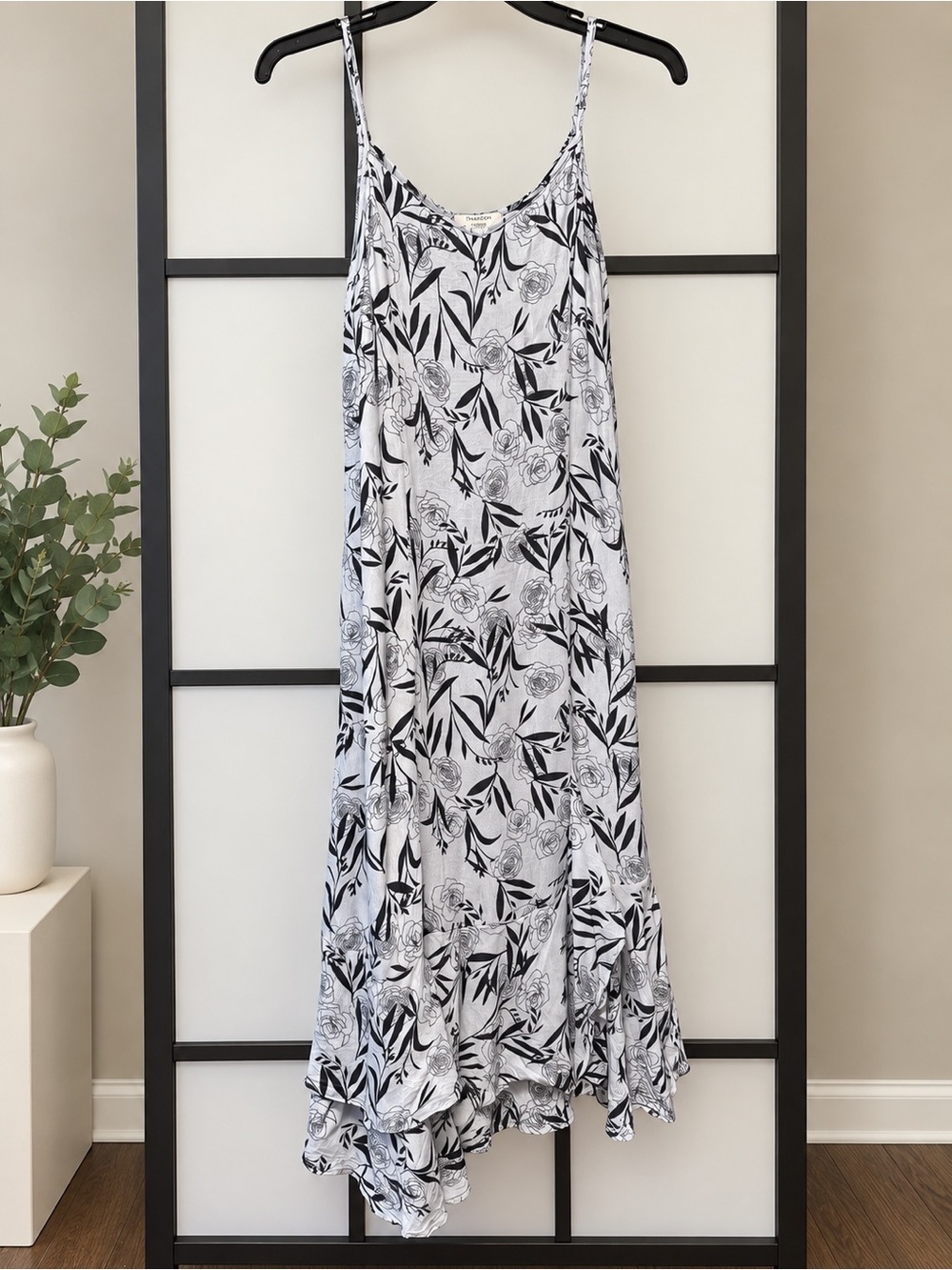 Thakoon Floral Asymmetrical Maxi Midi Dress Size 12 Black White RTR